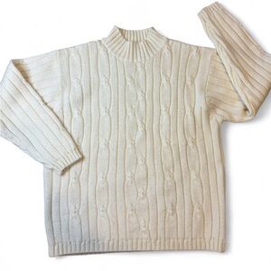 Vintage Alexis Reed Cream Cable Knit Mock Neck Sweater Women’s Small Petite